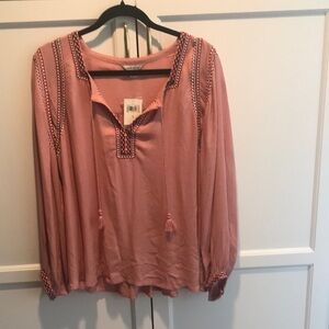 Lucky Brand Dusty Pink Embroidered Blouse